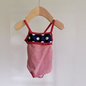 6 months Carter onepiece bathing suit. Red white & blue. Polka dots & stripes.